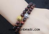 CGB6016 8mm round grade AA red tiger eye bracelet with lion head for men