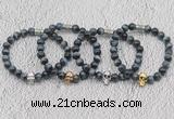 CGB6022 8mm round grade AA blue tiger eye bracelet with skull for men