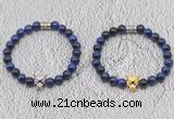CGB6035 8mm round blue tiger eye bracelet with leopard head for men