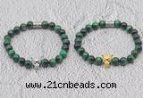 CGB6038 8mm round green tiger eye bracelet with leopard head for men