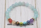 CGB6207 8mm sea blue banded agate 7 chakra beaded mala stretchy bracelets