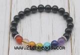 CGB6214 8mm black onyx 7 chakra beaded mala stretchy bracelets