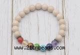 CGB6230 8mm white fossil jasper 7 chakra beaded mala stretchy bracelets