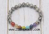 CGB6242 8mm dalmatian jasper 7 chakra beaded mala stretchy bracelets