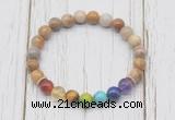 CGB6290 8mm fossil coral 7 chakra beaded mala stretchy bracelets