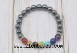 CGB6292 8mm hematite 7 chakra beaded mala stretchy bracelets