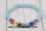 CGB6300 8mm aquamarine 7 chakra beaded mala stretchy bracelets