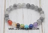 CGB6303 8mm cloudy quartz 7 chakra beaded mala stretchy bracelets