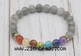 CGB6323 8mm labradorite 7 chakra beaded mala stretchy bracelets