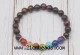 CGB6332 8mm red tiger eye 7 chakra beaded mala stretchy bracelets