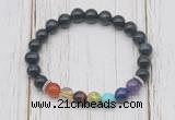 CGB6333 8mm blue tiger eye 7 chakra beaded mala stretchy bracelets