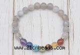 CGB6351 8mm grey banded agate 7 chakra beaded mala stretchy bracelets