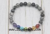 CGB6364 8mm black water jasper 7 chakra beaded mala stretchy bracelets