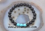 CGB6407 8mm round black lava & blue howlite beaded bracelets