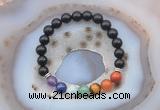 CGB6436 8mm round black obsidian 7 chakra beads bracelet wholesale