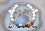 CGB6441 8mm round white howlite 7 chakra beads adjustable bracelets