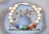 CGB6446 8mm round matte white fossil jasper 7 chakra beads adjustable bracelets