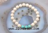 CGB6467 8mm round matte white fossil jasper & sea sediment jasper beaded bracelets