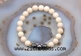 CGB6489 8mm round matte white fossil jasper & faceted hematite beaded bracelets