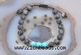 CGB6593 8mm round matte black labradorite & blue howlite adjustable bracelets