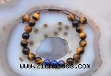 CGB6595 8mm round yellow tiger eye & lapis lazuli adjustable bracelets