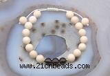 CGB6611 8mm round white fossil jasper & smoky quartz adjustable bracelets