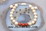 CGB6627 8mm round white fossil jasper & green sea sediment jasper adjustable bracelets