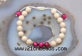 CGB6633 8mm round white fossil jasper & red tiger eye adjustable bracelets