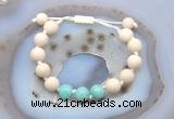 CGB6651 10mm round white fossil jasper & amazonite adjustable bracelets