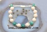 CGB6654 10mm round white fossil jasper & green banded agate adjustable bracelets