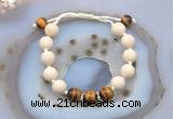 CGB6662 10mm round white fossil jasper & yellow tiger eye adjustable bracelets