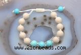 CGB6665 10mm round white fossil jasper & blue howlite adjustable bracelets