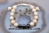 CGB6669 10mm round white fossil jasper & black banded agate adjustable bracelets