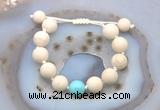 CGB6703 12mm round white fossil jasper & blue howlite adjustable bracelets