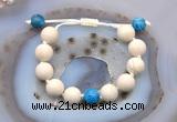 CGB6720 12mm round white fossil jasper & apatite adjustable bracelets