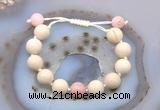 CGB6721 12mm round white fossil jasper & pink opal adjustable bracelets