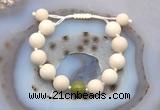 CGB6724 12mm round white fossil jasper & China jade adjustable bracelets