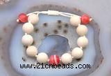 CGB6732 12mm round white fossil jasper & red banded agate adjustable bracelets