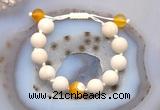 CGB6733 12mm round white fossil jasper & yellow banded agate adjustable bracelets