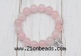 CGB6801 10mm, 12mm rose quartz beaded bracelet with alloy pendant