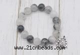 CGB6803 10mm, 12mm black rutilated quartz beaded bracelet with alloy pendant