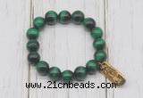CGB6828 10mm, 12mm green tiger eye beaded bracelet with alloy pendant
