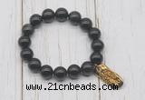 CGB6829 10mm, 12mm black obsidian beaded bracelet with alloy pendant