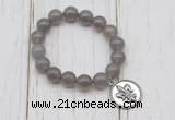 CGB6846 10mm, 12mm grey agate beaded bracelet with alloy pendant