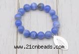 CGB6850 10mm, 12mm blue banded agate beaded bracelet with alloy pendant