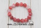 CGB6853 10mm, 12mm red banded agate beaded bracelet with alloy pendant