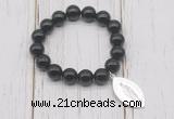 CGB6869 10mm, 12mm black agate beaded bracelet with alloy pendant