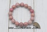 CGB6873 10mm, 12mm pink wooden jasper beaded bracelet with alloy pendant