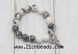 CGB6884 10mm, 12mm black & white jasper beaded bracelet with alloy pendant