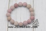 CGB6900 10mm, 12mm matte pink wooden jasper beaded bracelet with alloy pendant